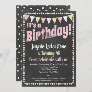 Rosa Gult Chalkboard Birthday-inbjudan Inbjudningar