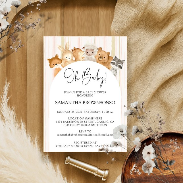 Rosa Gult Cute Animals budget Oh Baby Shower Inbjudningar (Skapare uppladdad)