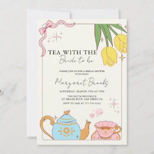 Rosa Gult Cute Möhippa Tea Party Inbjudningar