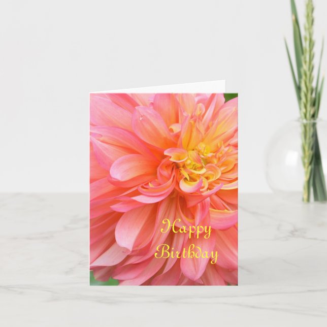 "ROSA & GULT DAHLIA /GRATTIS PÅ FÖDELSEDAGEN" KORT (Framsida)