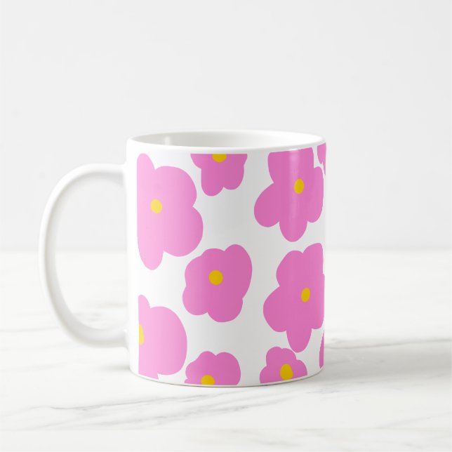 Rosa gult daisy blomma modern elegant mönster kaffemugg (Vänster)