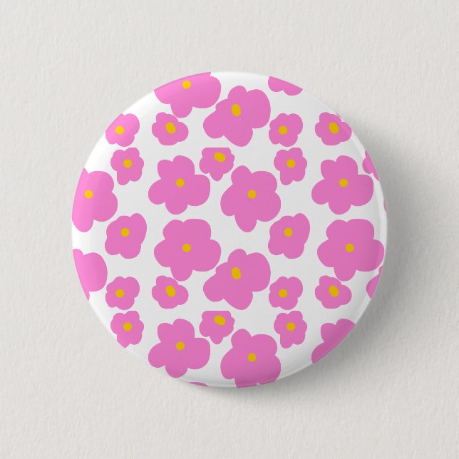 Rosa gult daisy blomma modern elegant mönster knapp (Framsida)