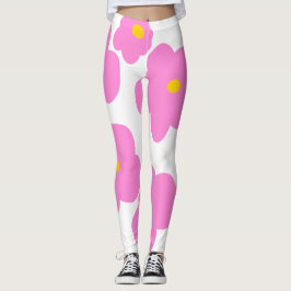 Rosa gult daisy blomma modern elegant mönster leggings