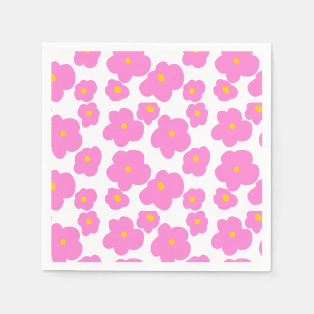 Rosa gult daisy blomma modern elegant mönster pappersservett (Framsidan)