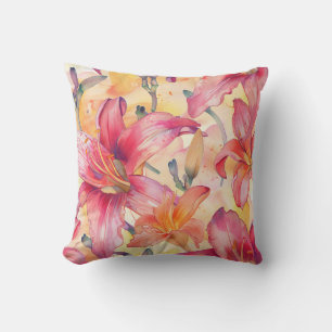 Rosa Gult Daylilies Kudde