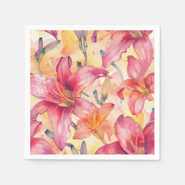 Rosa Gult Daylilies Pappersservett (Framsidan)