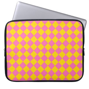 Rosa Gult Diamond Harlequin Checker Mönster Laptop Fodral