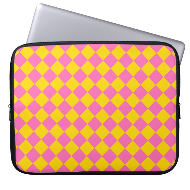 Rosa Gult Diamond Harlequin Checker Mönster Laptop Fodral (Framsidan)