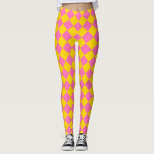 Rosa Gult Diamond Harlequin Checker Mönster Leggings