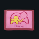 Rosa gult elefant hug lägg till din namnpura<br><div class="desc">Uppmuntra att spara med den här barnens söta elefanthugdottern eller flickans plånbok eller väska. Anpassa med din flickas namn. För närvarande står Eleanor. En söt gåva till ge till din dotter för att visa kärlek,  vård och skydd. Designad av Sarah Trett.</div>