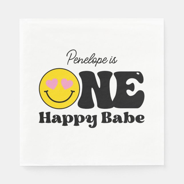 Rosa Gult Ett Lycklig Babe första födelsedag Pappersservett (Framsidan)