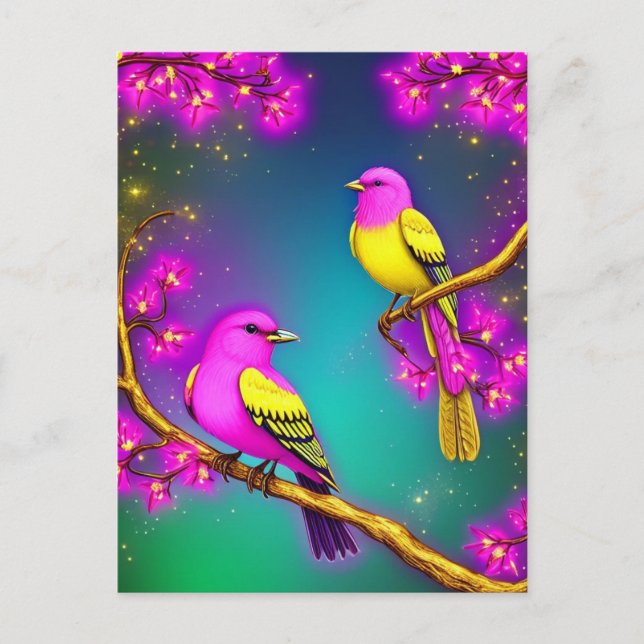 Rosa Gult Fantasy Bird Postcard Vykort (Framsida)