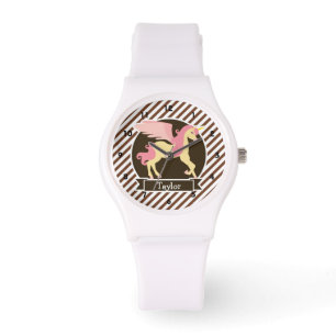 Rosa & Gult Fantasy Unicorn; Brown White Rand Armbandsur