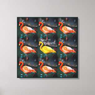 Rosa Gult Flamingo Bird Photo Mönster Dare Quote Canvastryck