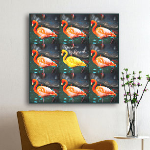 Rosa Gult Flamingo Bird Photo Mönster Dare Quote Canvastryck
