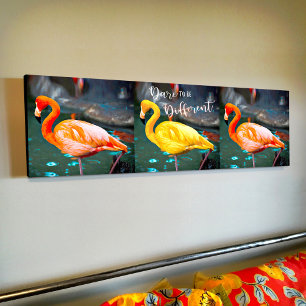 Rosa Gult Flamingos Trio Photo Dare Quote Modern Canvastryck