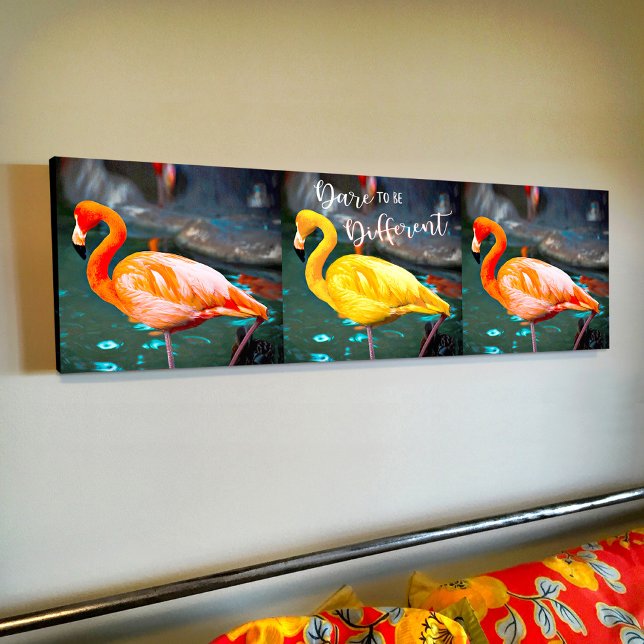 Rosa Gult Flamingos Trio Photo Dare Quote Modern Canvastryck (Skapare uppladdad)
