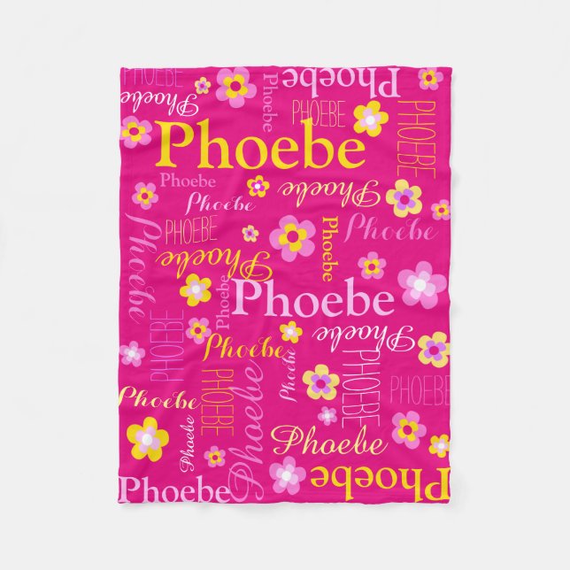 Rosa gult Flickor med namn-blomsterfilt Fleecefilt (Framsidan)