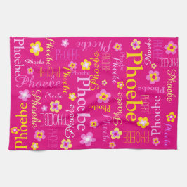 Rosa gult Flickor, namn-blomsterköksgrafik Kökshandduk