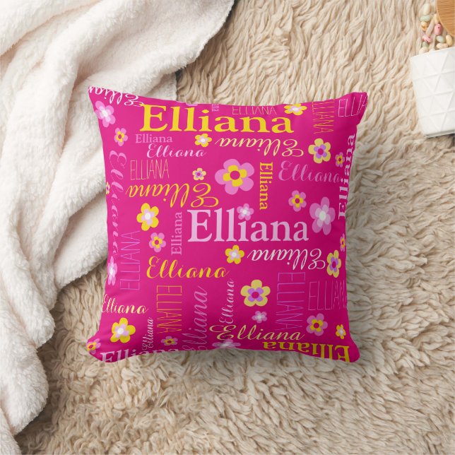 Rosa gult-flickor namn Elliana Kudde (Filt)