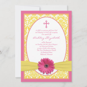 Rosa Gult Gerbera Daisy Baptism-inbjudan Inbjudningar