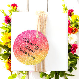 Rosa Gult Glitter Birthday Tack Favor Taggar Gåvor Etiketter
