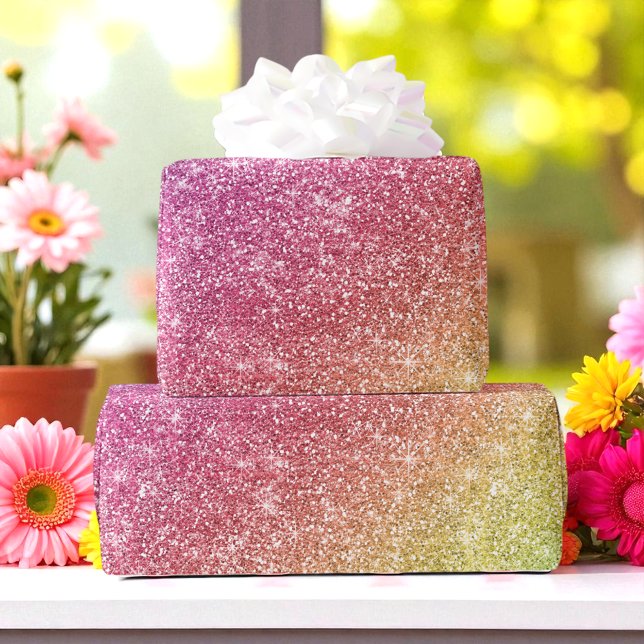 Rosa Gult Glitter Färgglad Regnbåge Presentpapper (Skapare uppladdad)