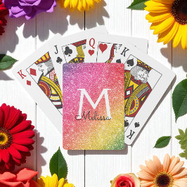 Rosa Gult Glitter Gnistra Guld Monogram Casinokort