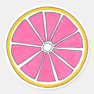 Rosa Gult Grapefruit Citrus Fruit Slice Stickers Runt Klistermärke