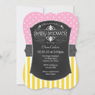Rosa Gult Grått Chalkboard Rand Baby Shower Inbjudningar