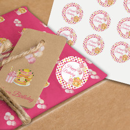 Rosa Gult Grattis på födelsedagen Polka Dot Runt Klistermärke