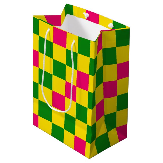 Rosa Gult Grön Rutig Mönsterdesign  (Framsidan Vinklad)