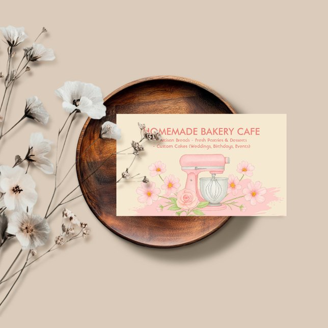Rosa Gult Grönt Blommigt Bakery Pastry Cake Maker Visitkort (Skapare uppladdad)