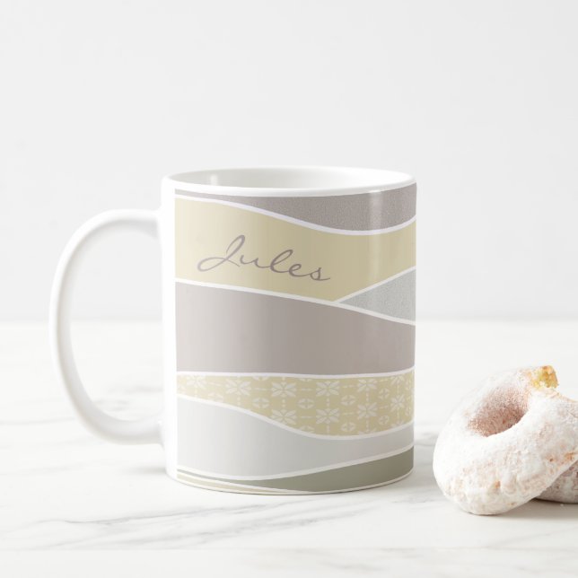 Rosa Gult Grönt Curve Rand Abstrakt Vågar Namn Kaffemugg (Med munk)