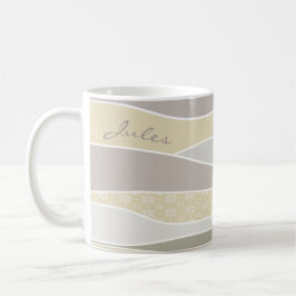 Rosa Gult Grönt Curve Rand Abstrakt Vågar Namn Kaffemugg