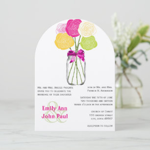 Rosa Gult Grönt Modern Mason Burk Blommigt Inbjuda Inbjudningar