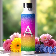 Rosa Gult Grönt Rainbow Glitter Monogram