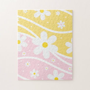 Rosa Gult Groovy Retro Sunshine 60:s Daisy Blommig Pussel