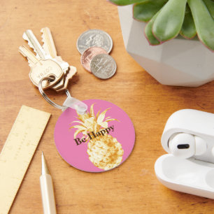 Rosa Gult Guld Ananäpplkonfetti Nyckelring