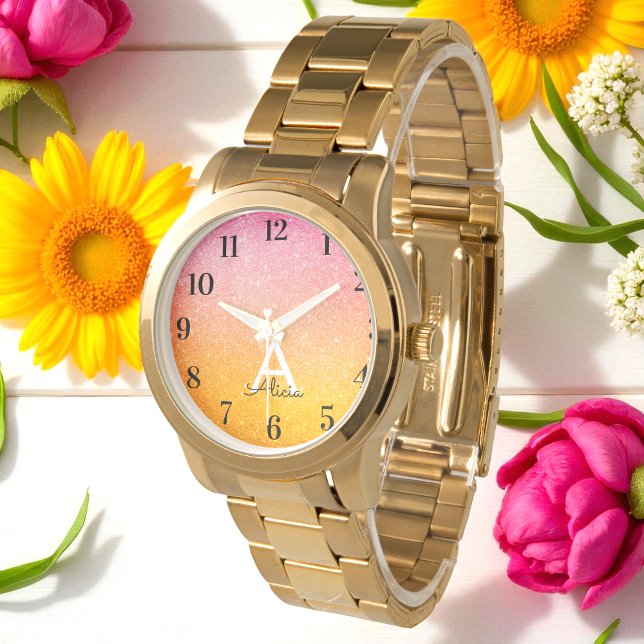 Rosa Gult Guld Glitter Ur Armbandsur (Skapare uppladdad)