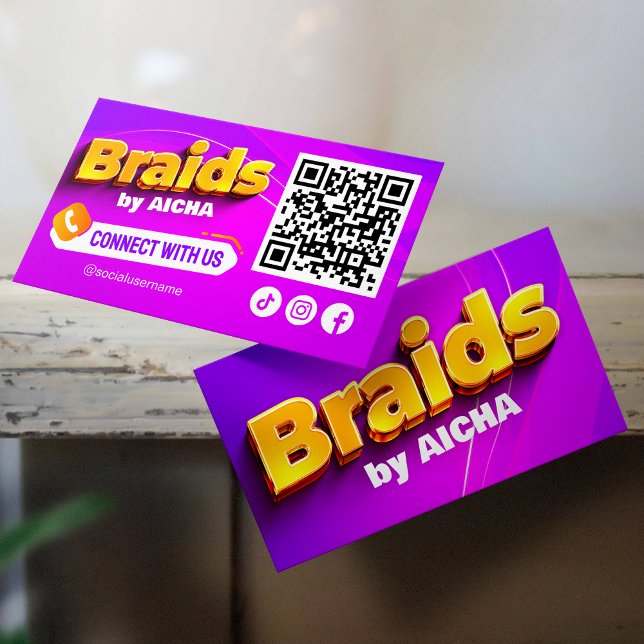 Rosa, Gult Hair Braiding Connect med oss QR-kod Visitkort (Skapare uppladdad)