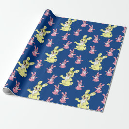 Rosa Gult Kawaii Bunny Rabbit Blue Background Presentpapper