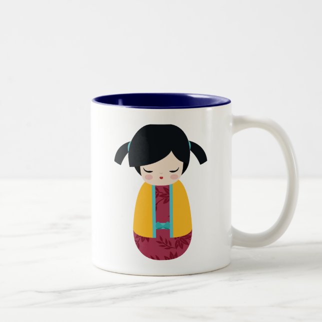 ROSA GULT Kokeshi Doll Cute Japansk Geisha Girl Två-Tonad Mugg (Höger)