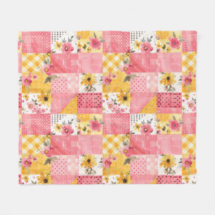 Rosa Gult Kvilt Patchwork Gingham Cottagecore Fleecefilt