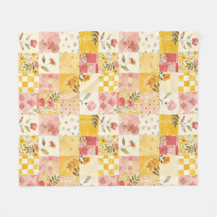 Rosa Gult Kvist Lappteknik Gingham Cottagecore Fleecefilt