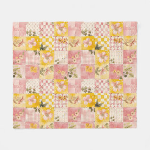 Rosa Gult Kvist Patchwork Gingham Cottagecore Fleecefilt