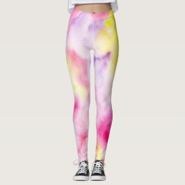 Rosa Gult Lila Tie Dye Peace Leggings