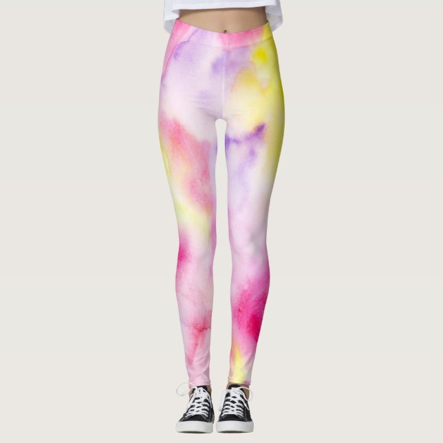 Rosa Gult Lila Tie Dye Peace Leggings (Framsida)