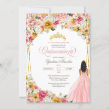  Rosa & Gult Lush Blommigt & Gown Quinceanera
