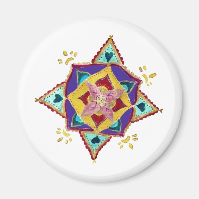 Rosa Gult Mandala Magnet (Framsidan)